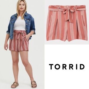 Torrid Rose Stripe Tie Front Paperbag Waist Shorts NWT